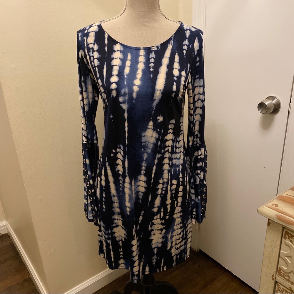 Ariella Blue Tie Dye Grommet Dress